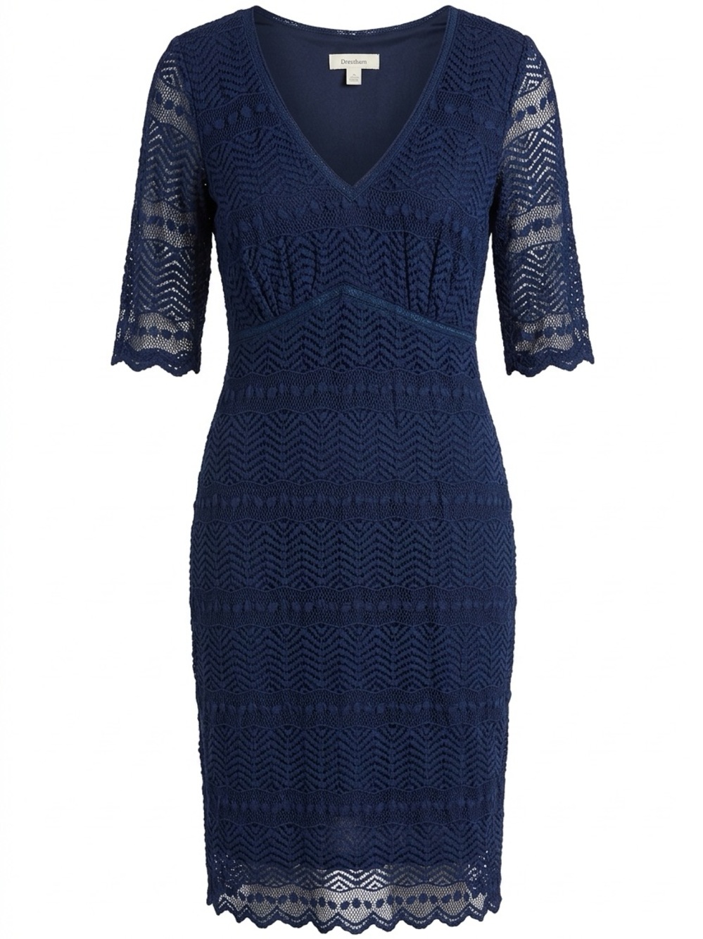 dressbarn Navy Lace V-Neck Sheath with Half Sleeves